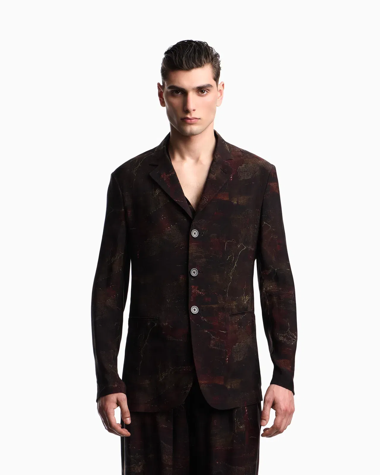 Emporio Armani Single-breasted jacket in cupro twill with all-over print