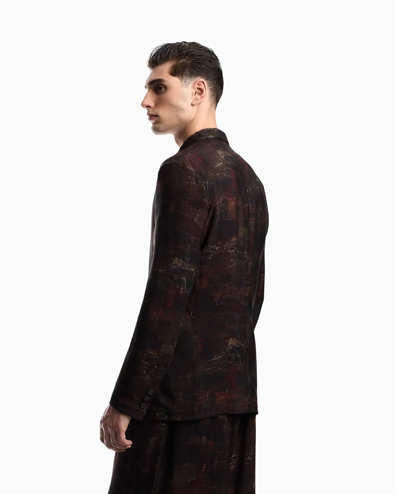 Emporio Armani Single-breasted jacket in cupro twill with all-over print