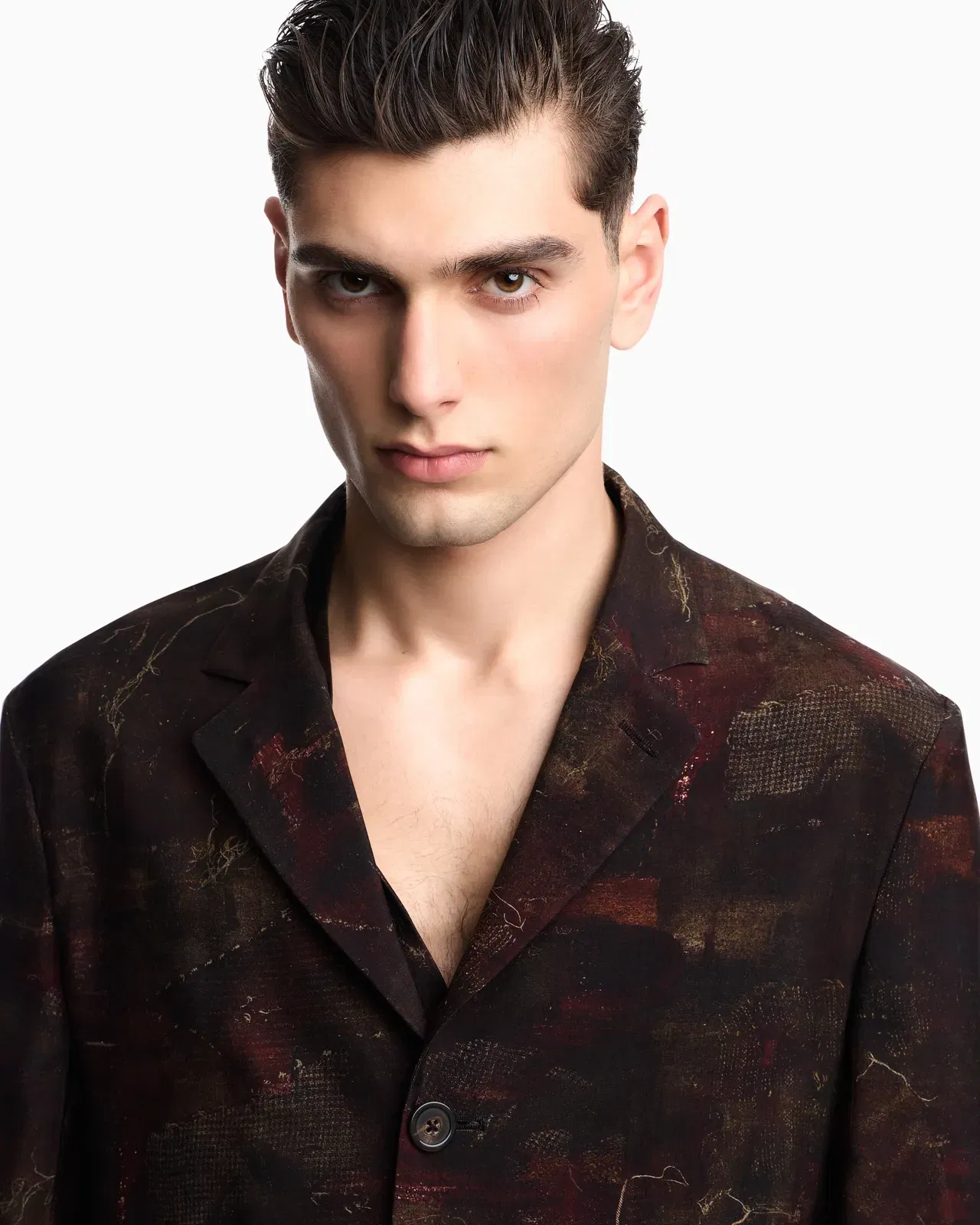 Emporio Armani Single-breasted jacket in cupro twill with all-over print