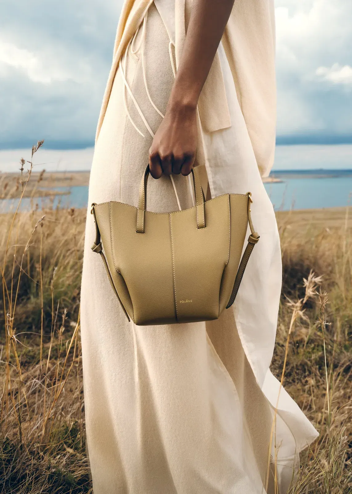 Polene Cyme Tote Nano Textured Smoky Olive
