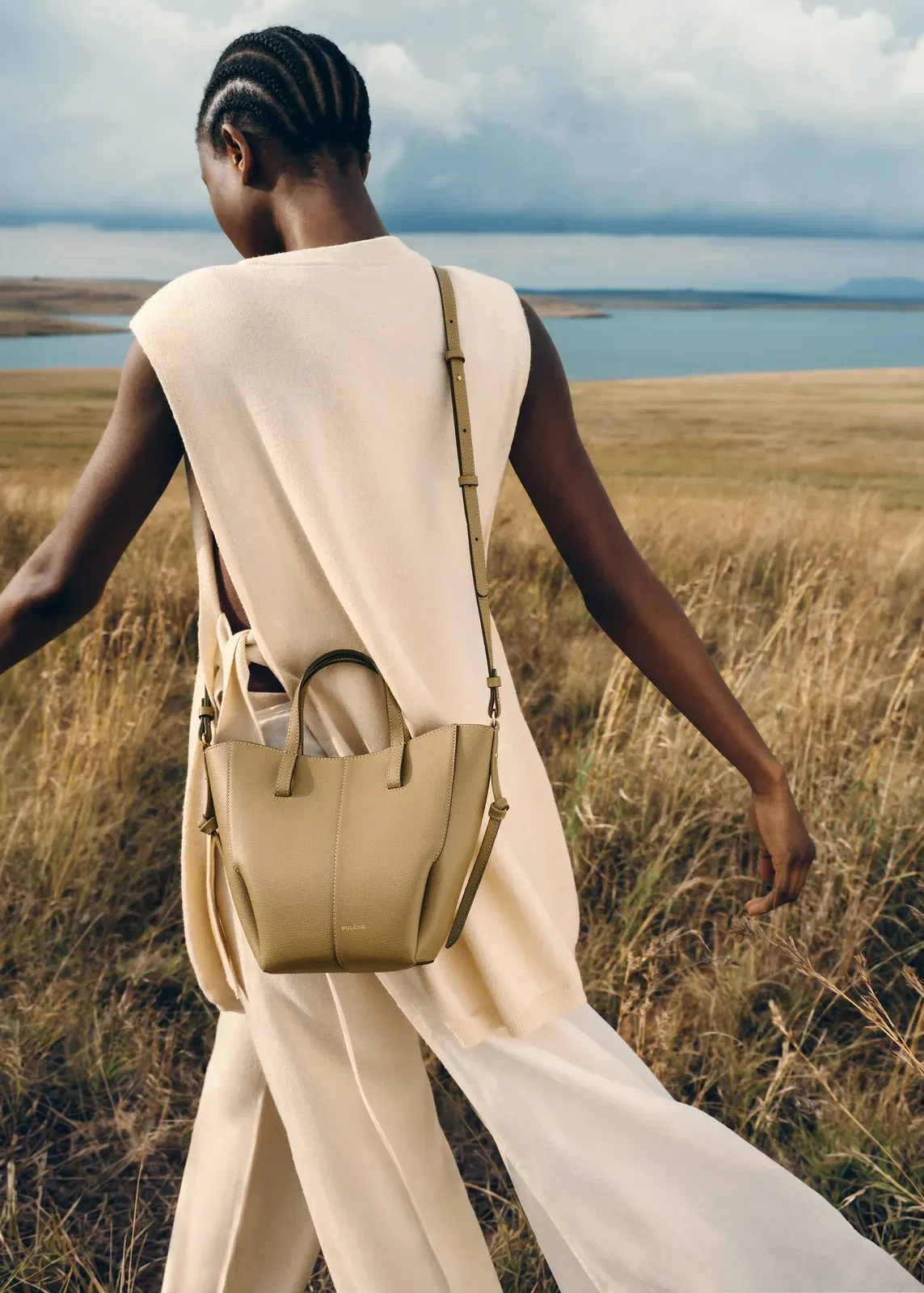 Polene Cyme Tote Nano Textured Smoky Olive
