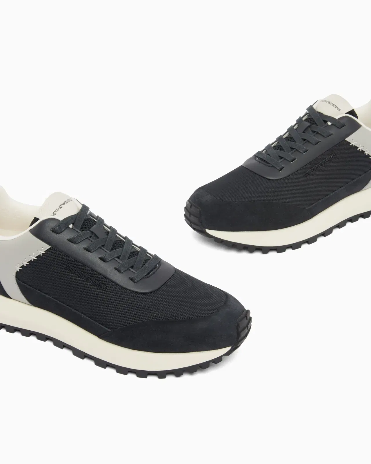 Emporio Armani Cordura Sneakers With Suede Details And Side Logo Navy Blue