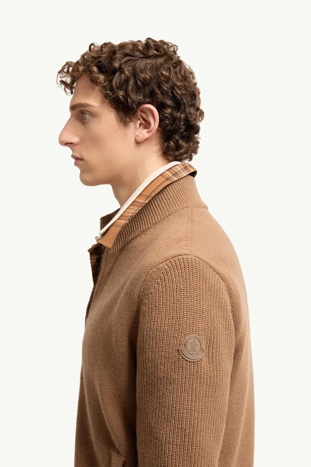 Moncler Wool & Cashmere Zip-Up Cardigan Light Brown Light Brown