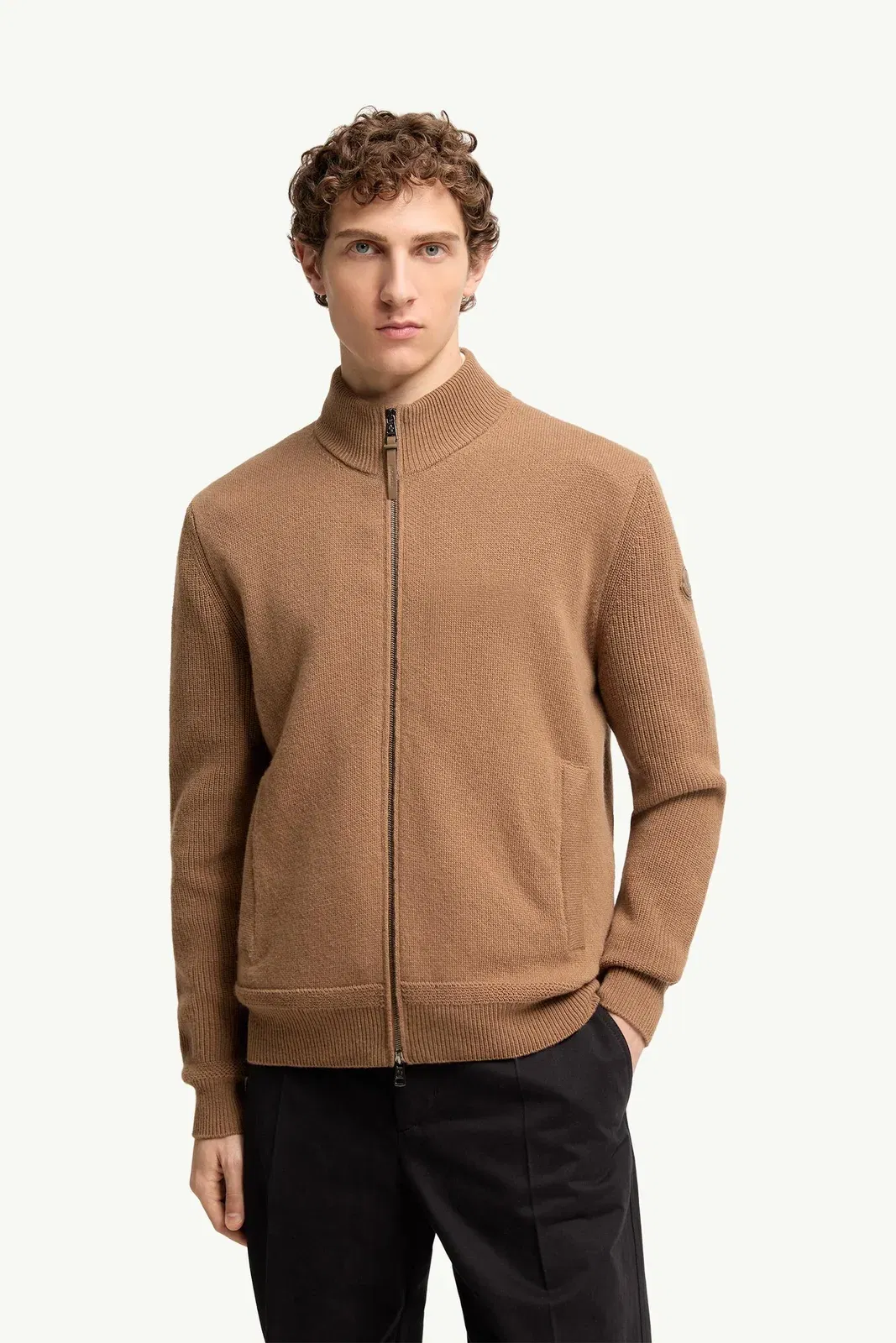 Moncler Wool & Cashmere Zip-Up Cardigan Light Brown Light Brown