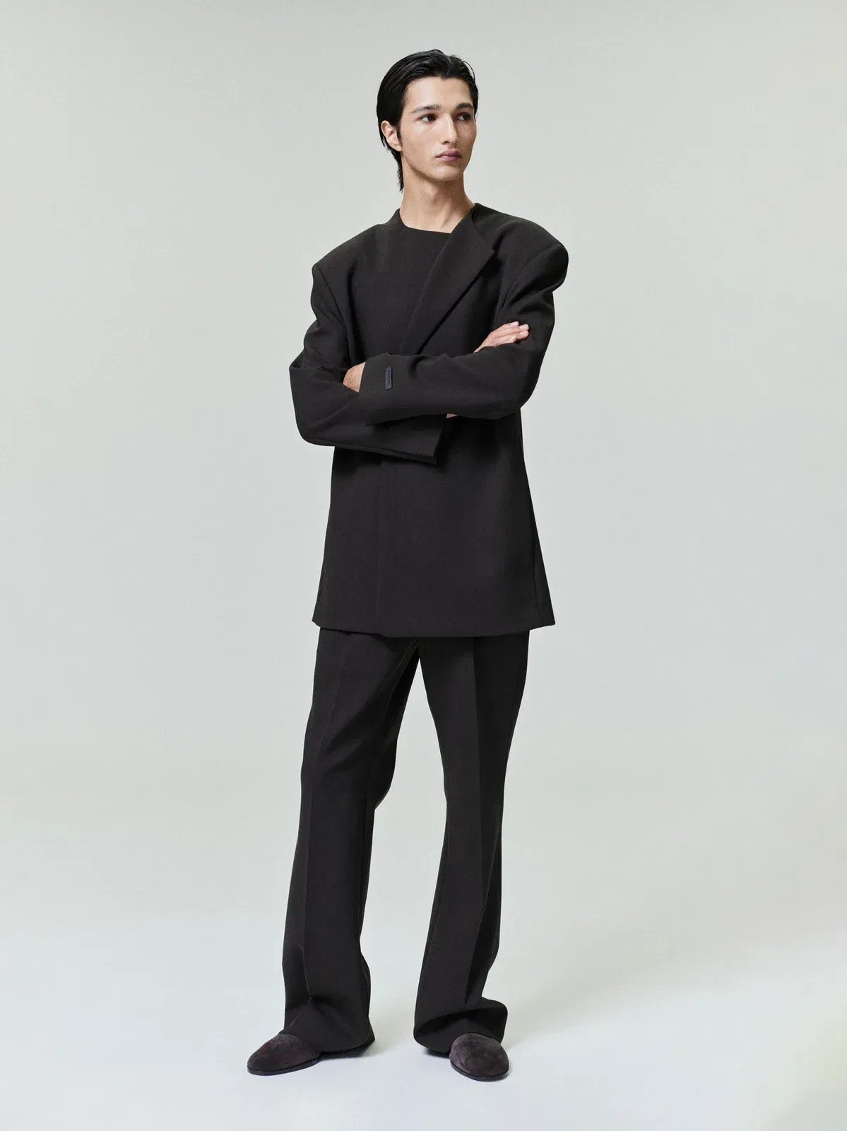 Essentials Double Weave Wool Tailored Flared Pants Brown
