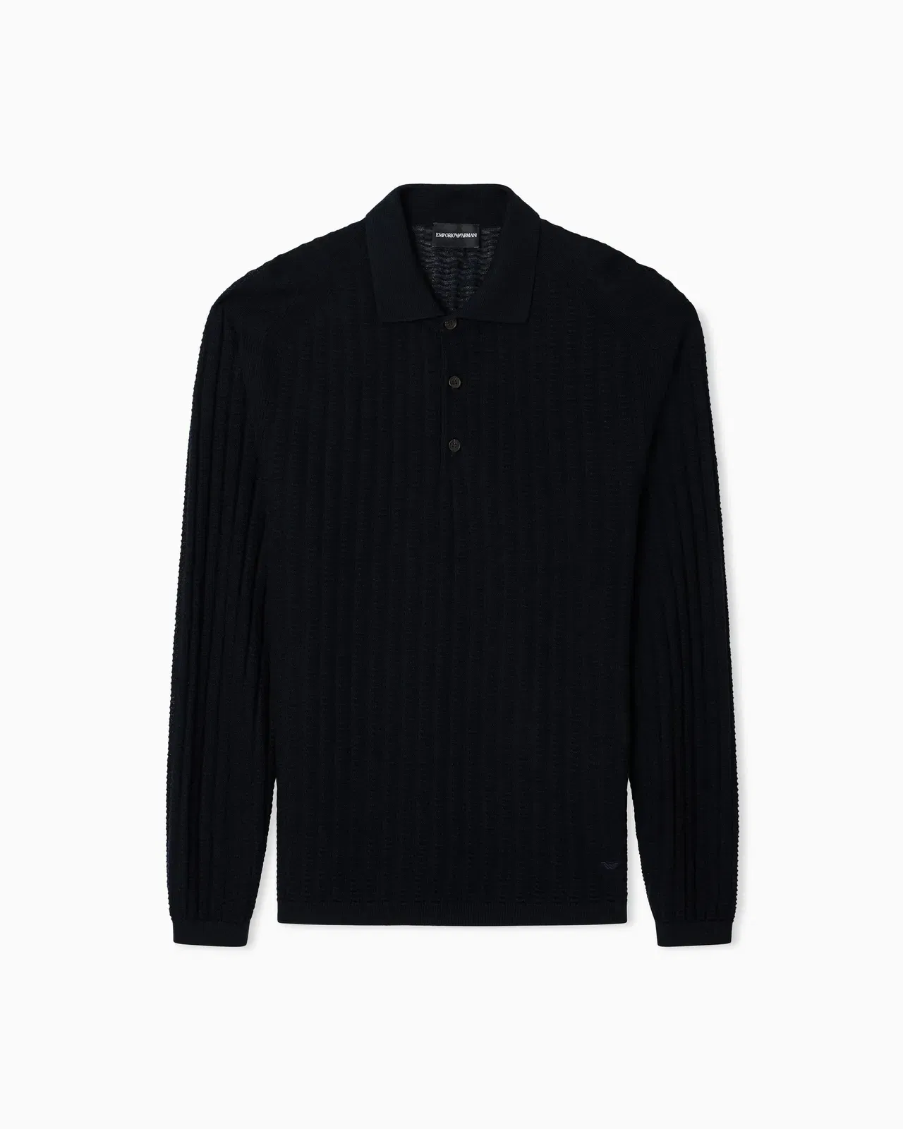 Emporio Armani Wool and Lyocell-blend polo collar jumper in a patterned stitch