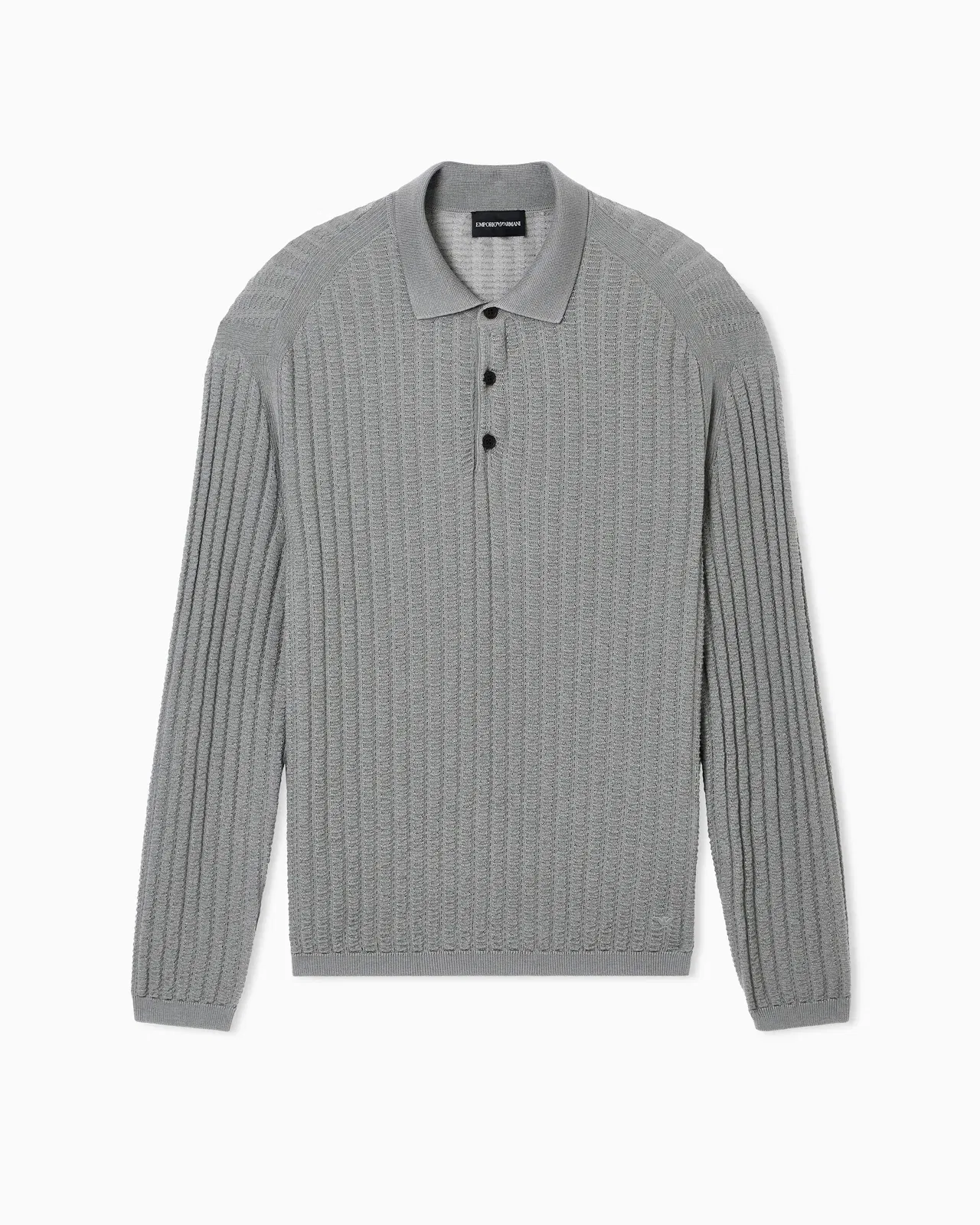 Emporio Armani Wool and Lyocell-blend polo collar jumper in a patterned stitch