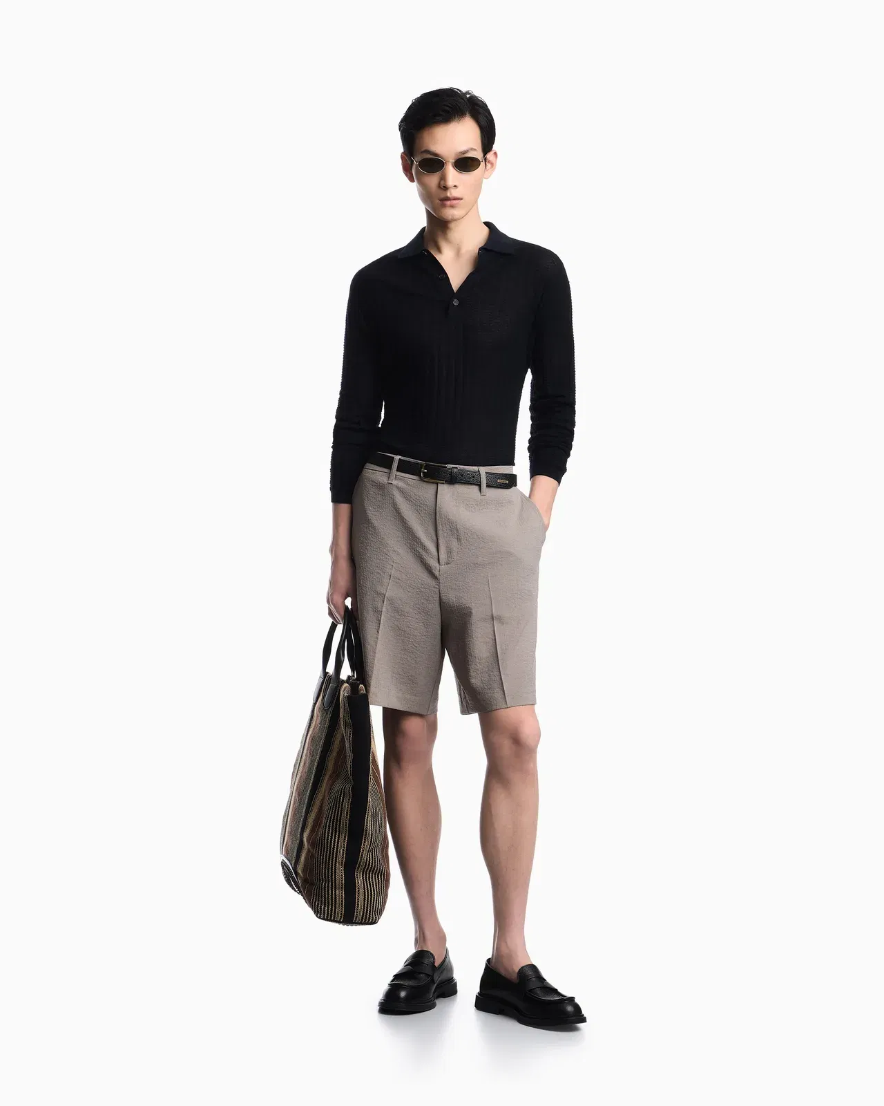 Emporio Armani Wool and Lyocell-blend polo collar jumper in a patterned stitch