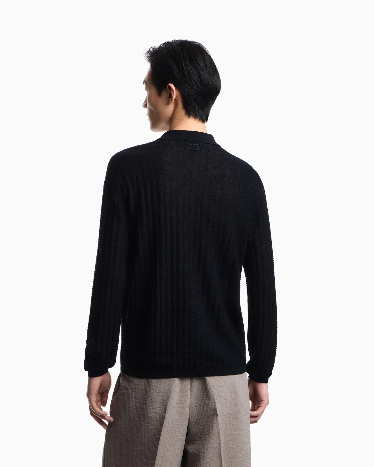 Emporio Armani Wool and Lyocell-blend polo collar jumper in a patterned stitch