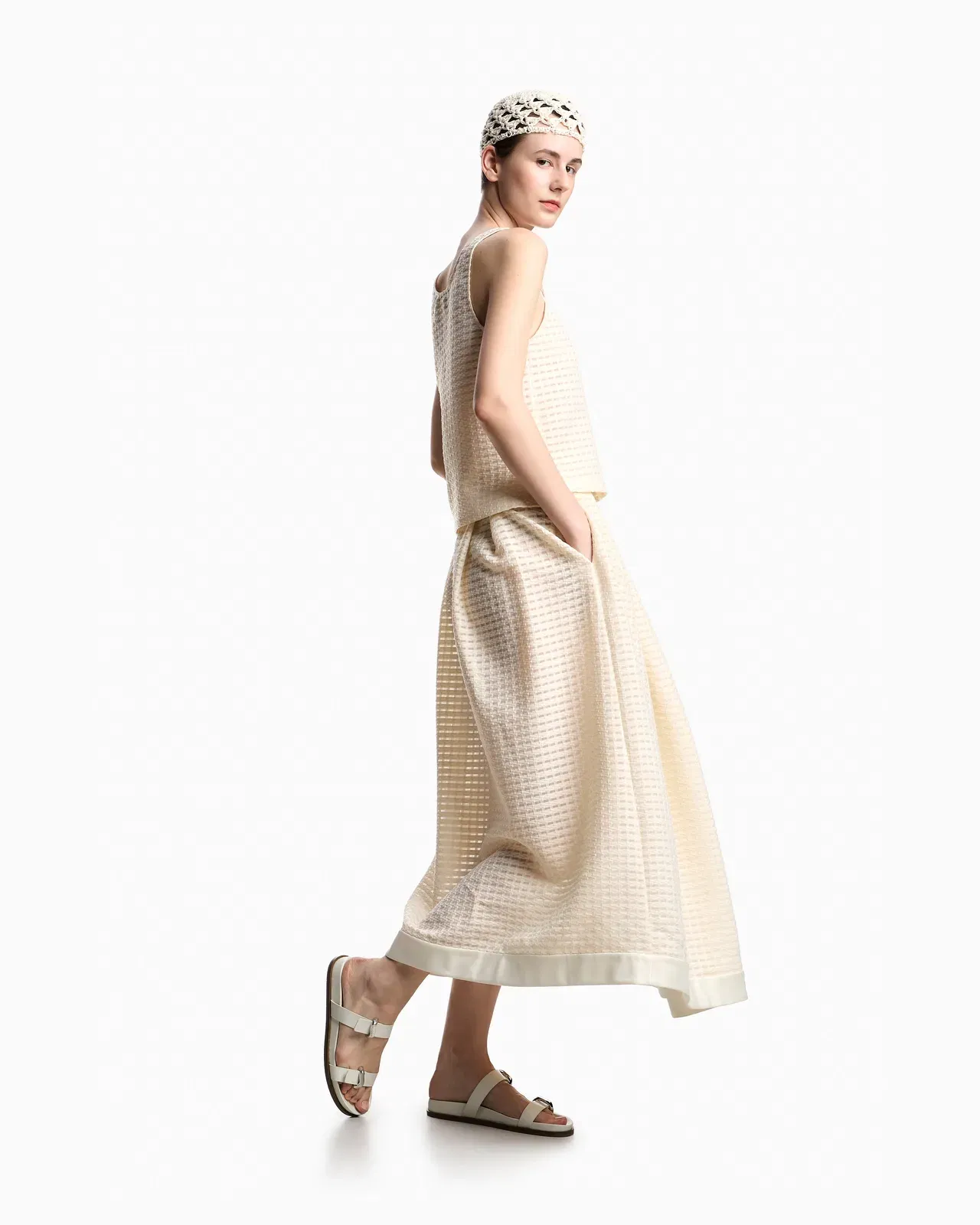 Emporio Armani Long skirt in 3D gingham-effect jacquard