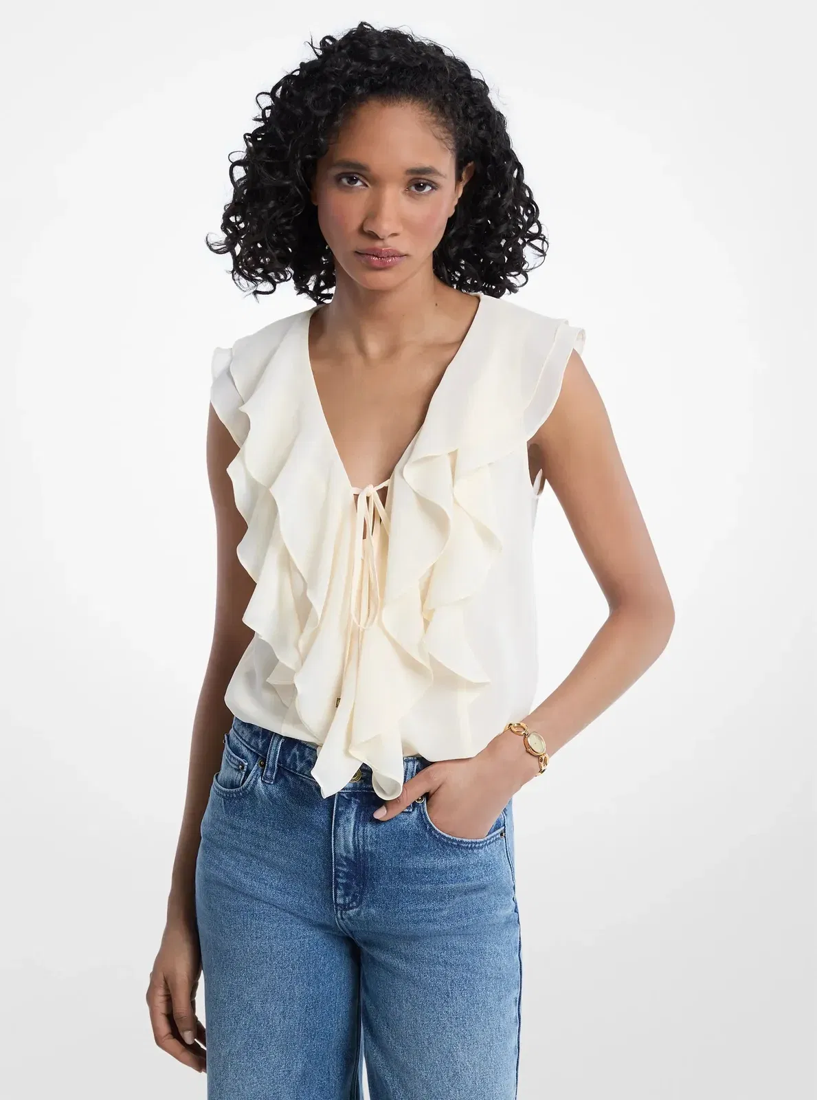 Michael Kors Ruffled Georgette Blouse BONE