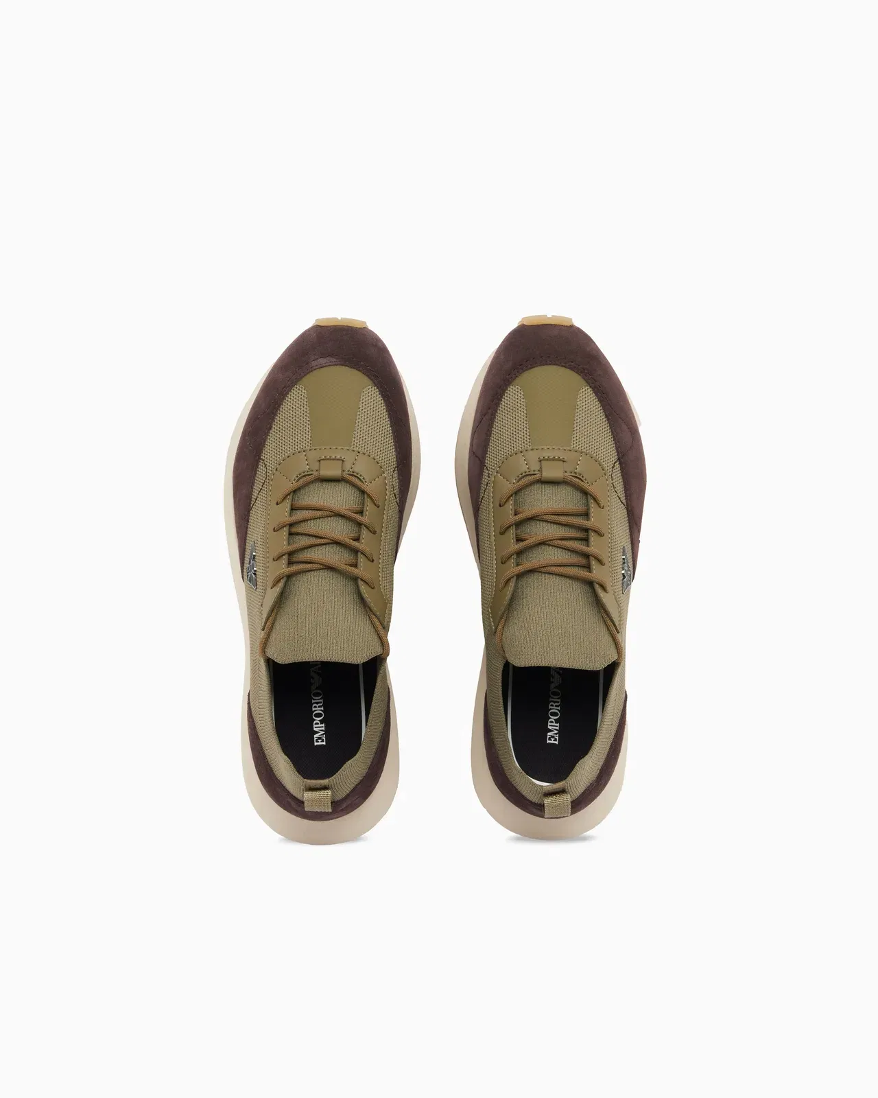 Emporio Armani Low-Top Sneakers In Suede And Mesh With A Rubber Sole Green