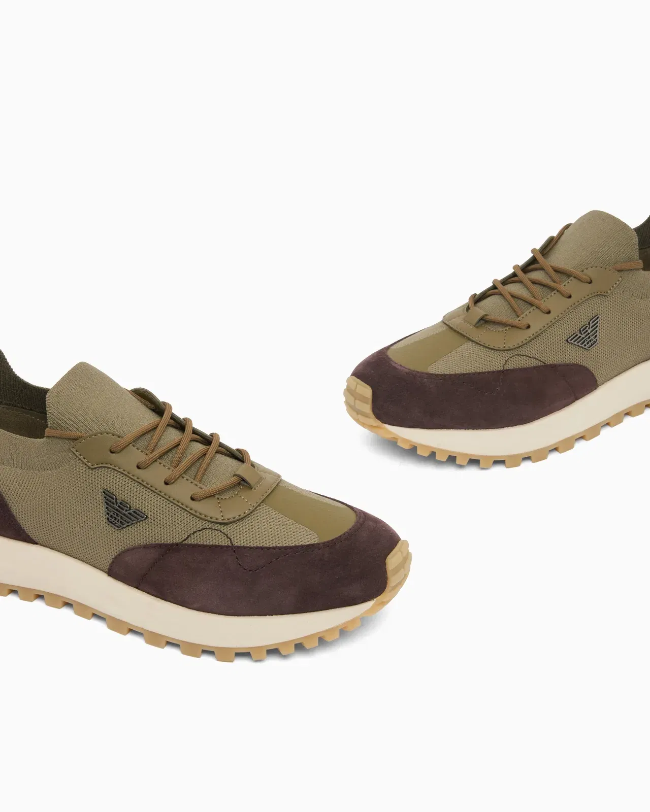 Emporio Armani Low-Top Sneakers In Suede And Mesh With A Rubber Sole Green