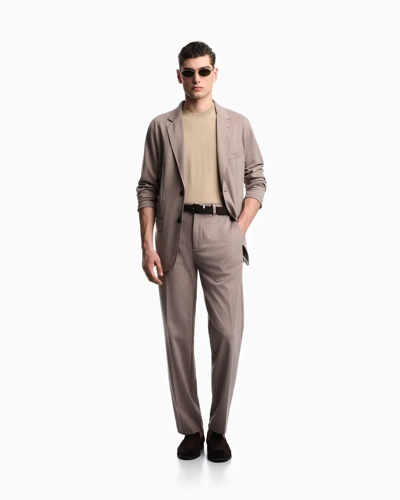 Emporio Armani Single-breasted jacket in waffle-effect armure fabric