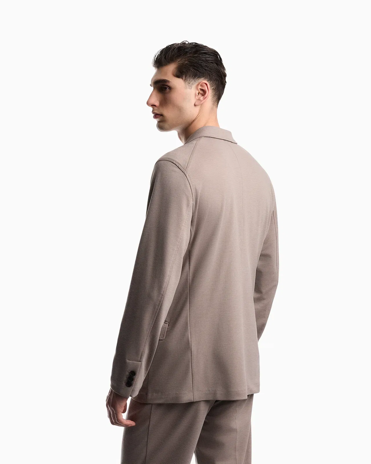 Emporio Armani Single-breasted jacket in waffle-effect armure fabric