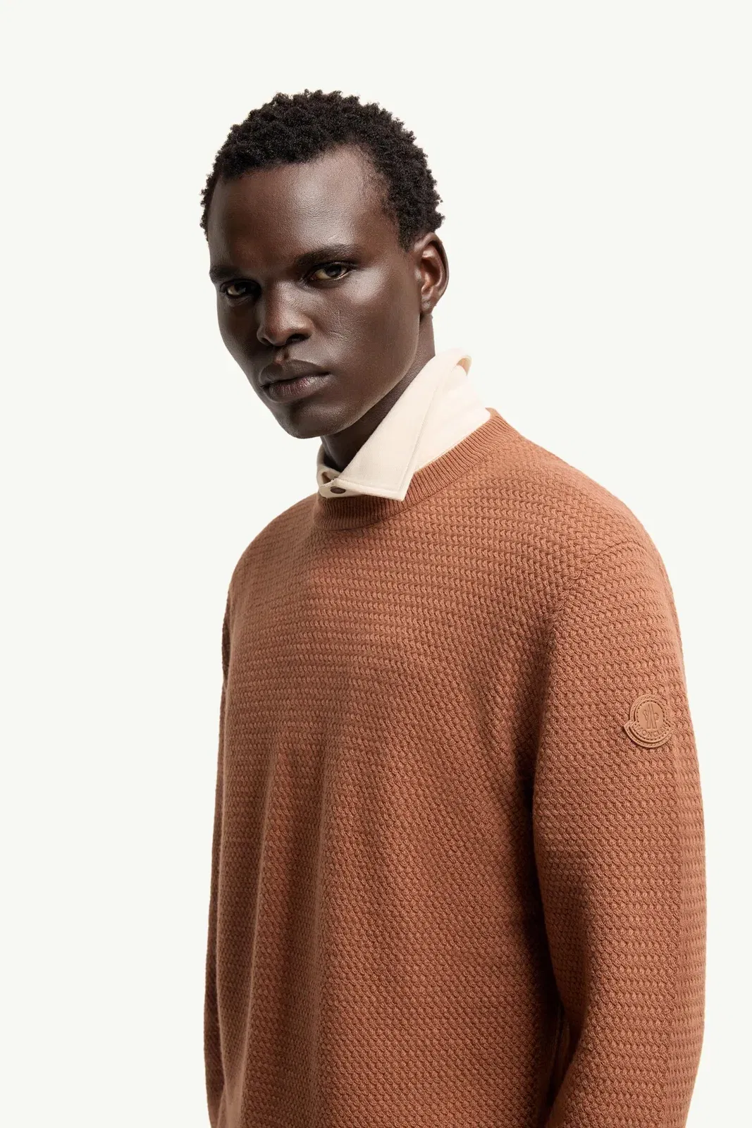 Moncler Textured Cashmere & Wool Sweater Red Brown Red Brown