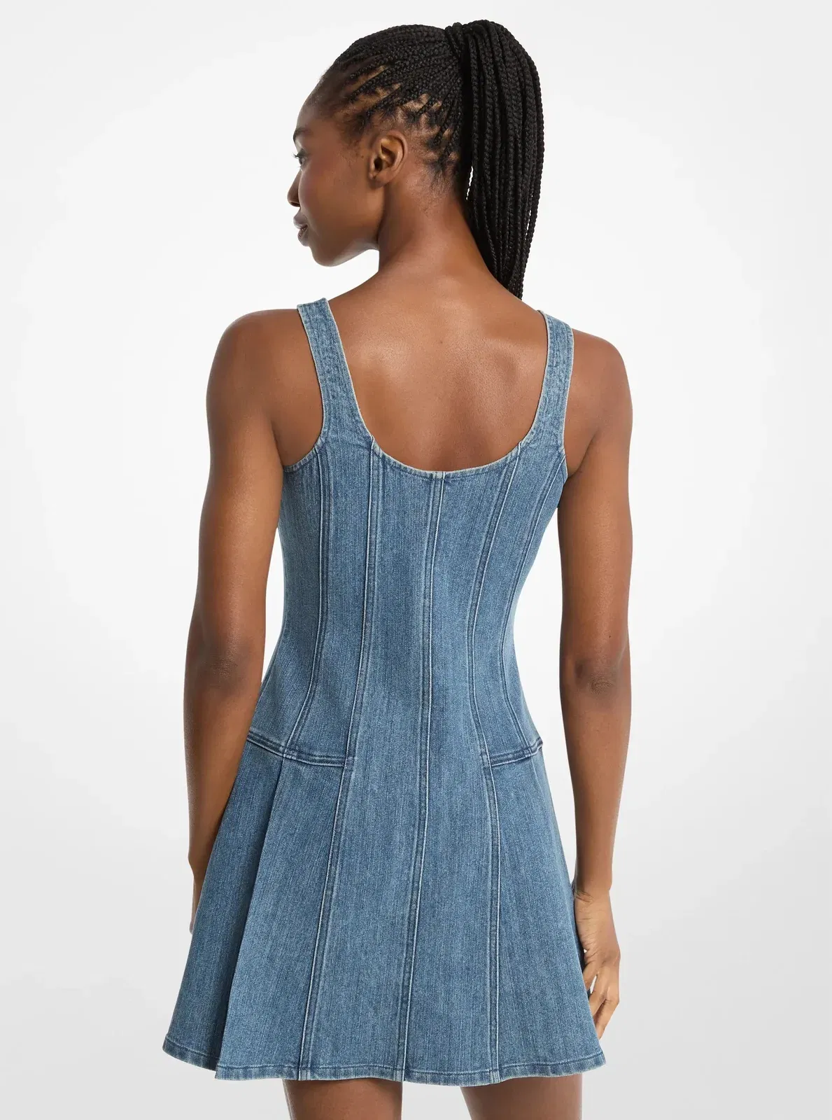 Michael Kors Pleated Denim Mini Dress DUSK BLUE WASH
