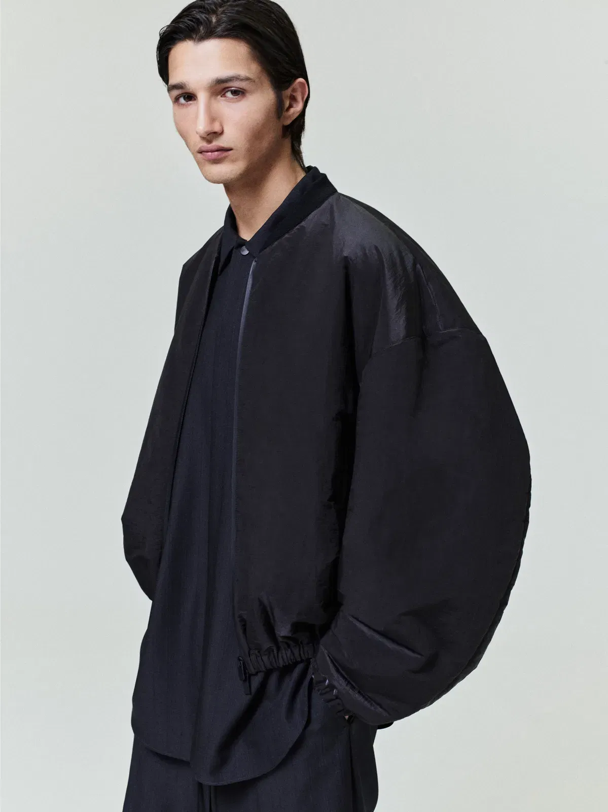 Essentials Nylon Taffeta Padded Bomber Jacket Off Black