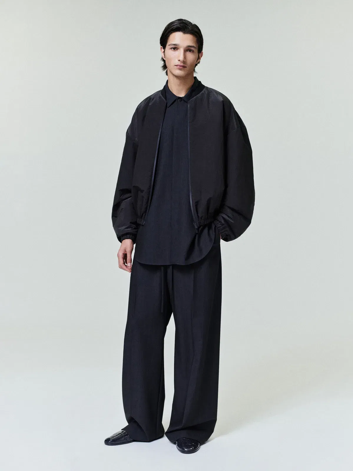 Essentials Nylon Taffeta Padded Bomber Jacket Off Black