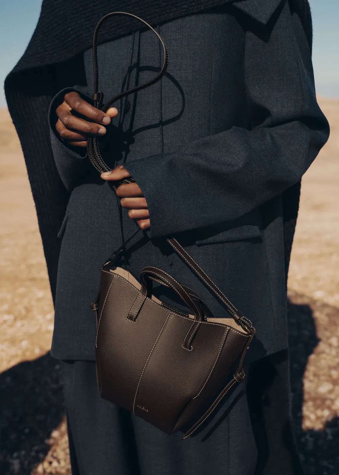 Polene Cyme Tote Nano Textured Ebony