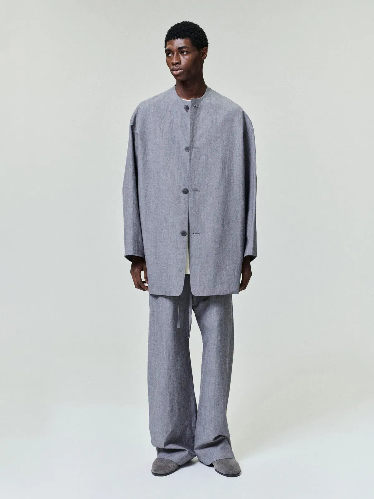 Essentials Wool Linen Collarless Sport Jacket Metallic Grey