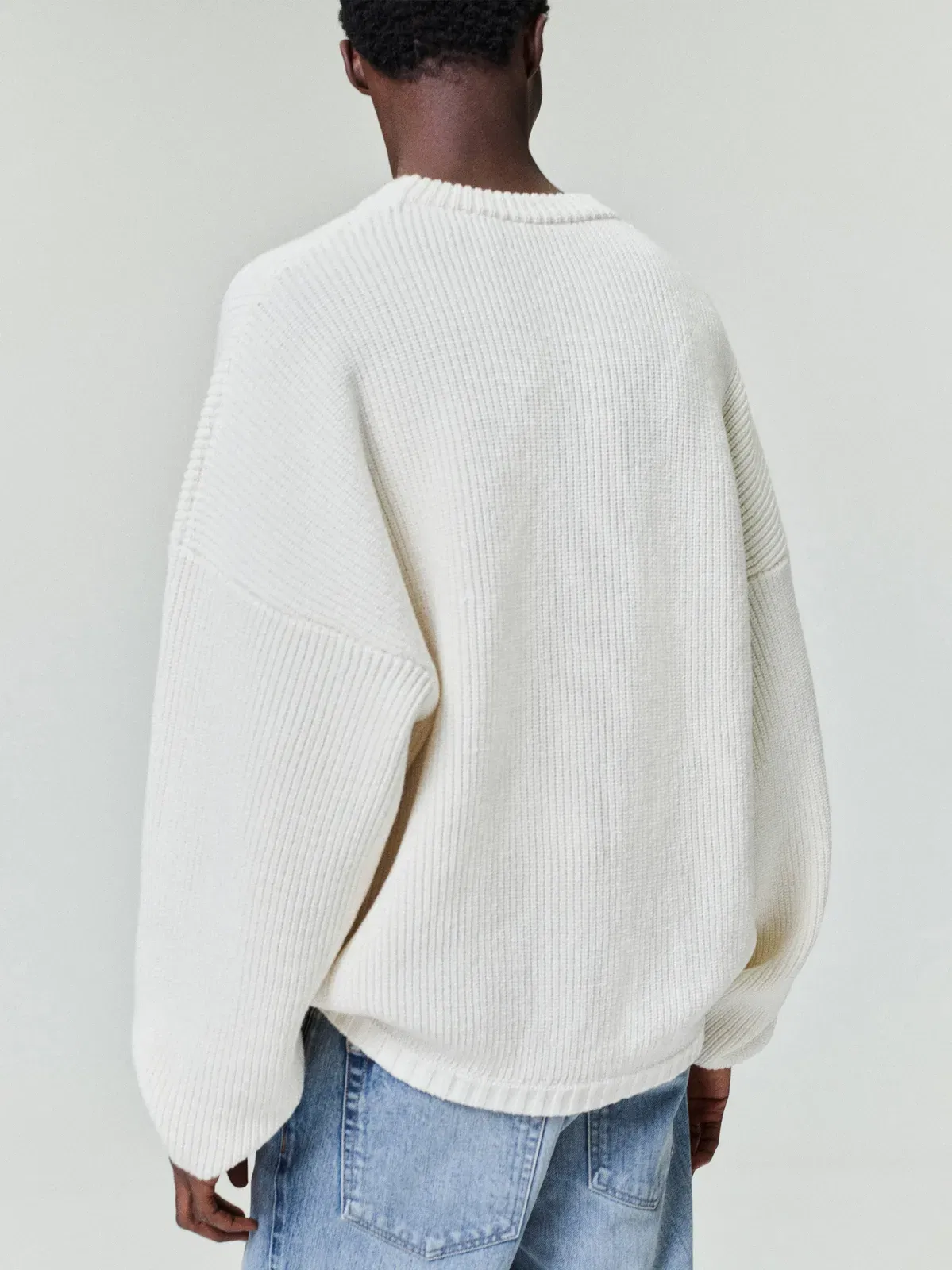 Essentials Double Knit Linen Wool Cotton Crewneck Sweater Cream