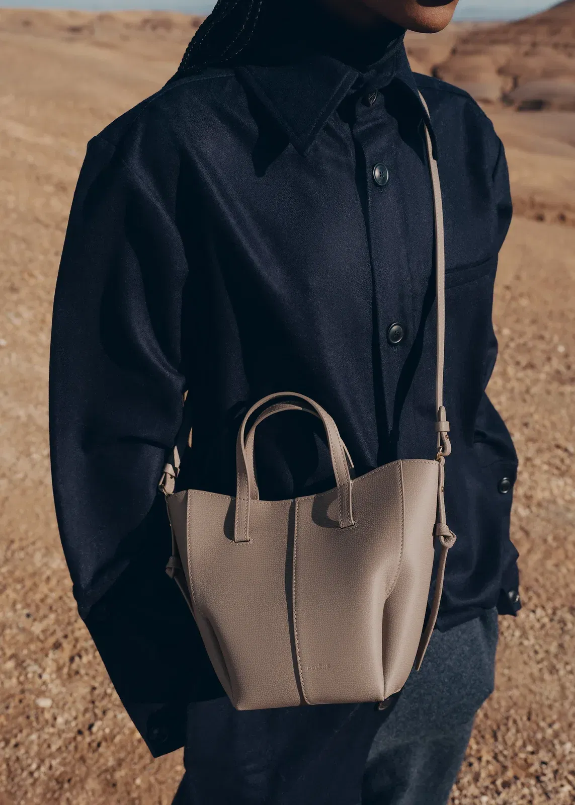 Polene Cyme Tote Nano Textured Taupe