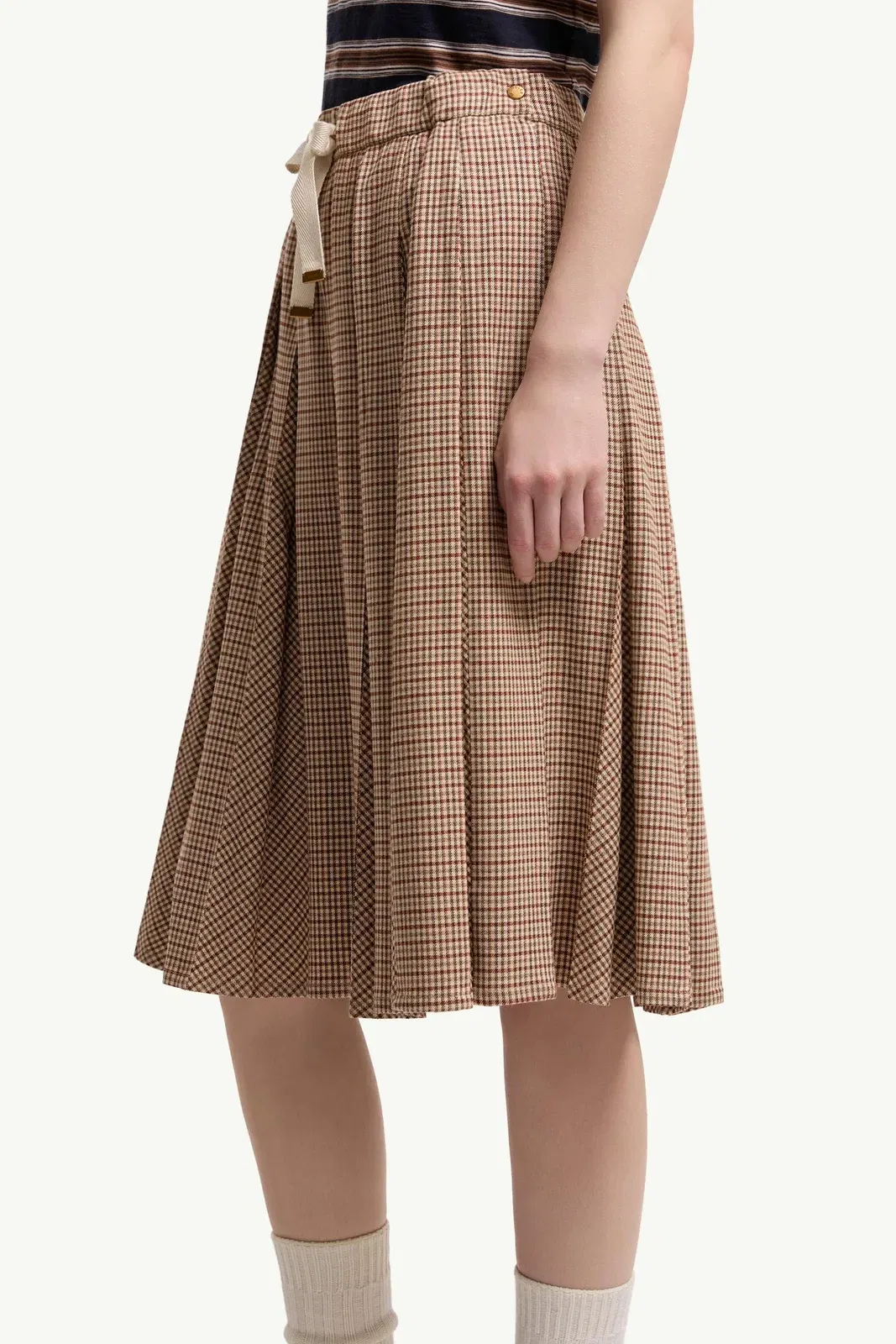Moncler Microcheck Midi Wool Skirt Beige Beige