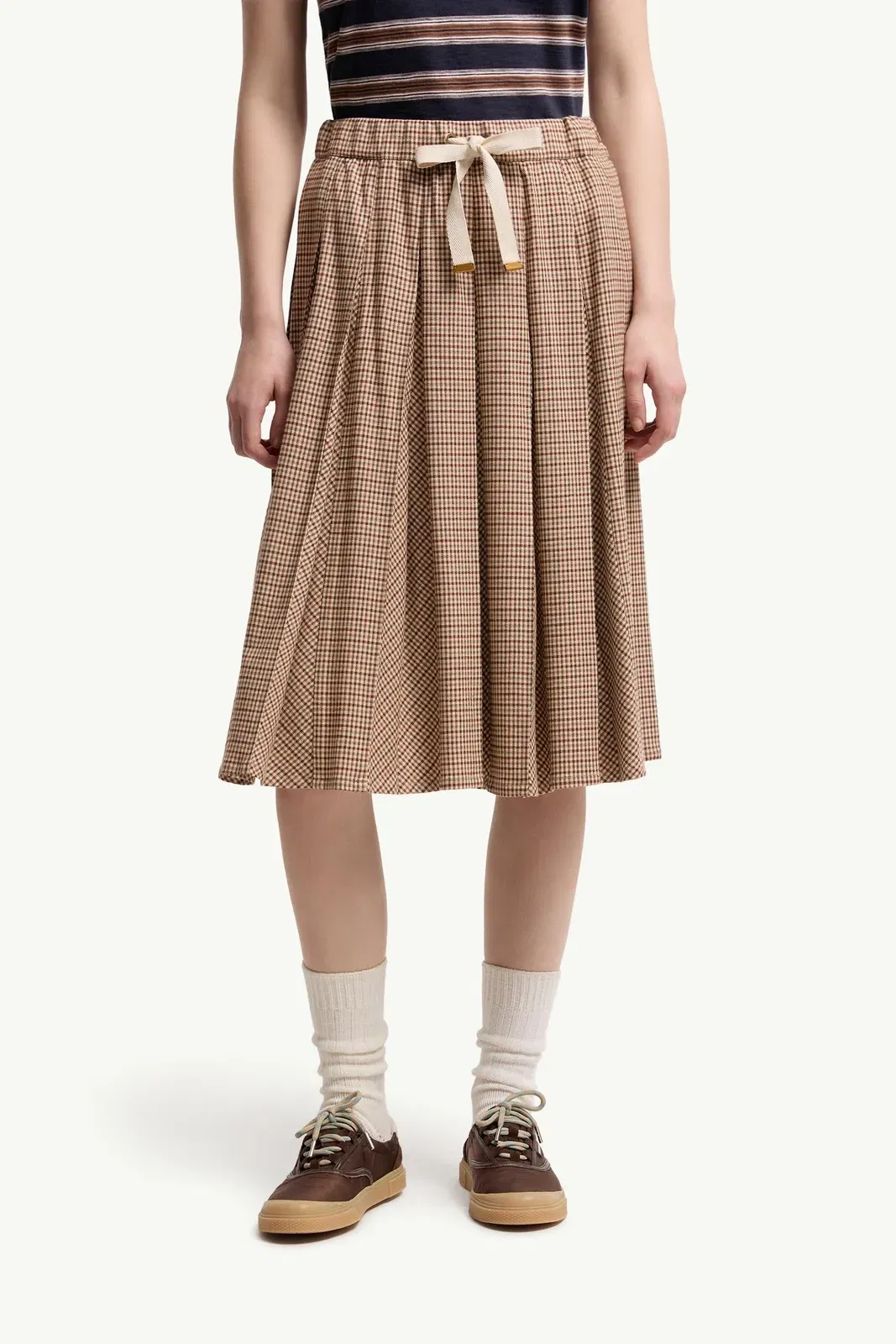 Moncler Microcheck Midi Wool Skirt Beige Beige