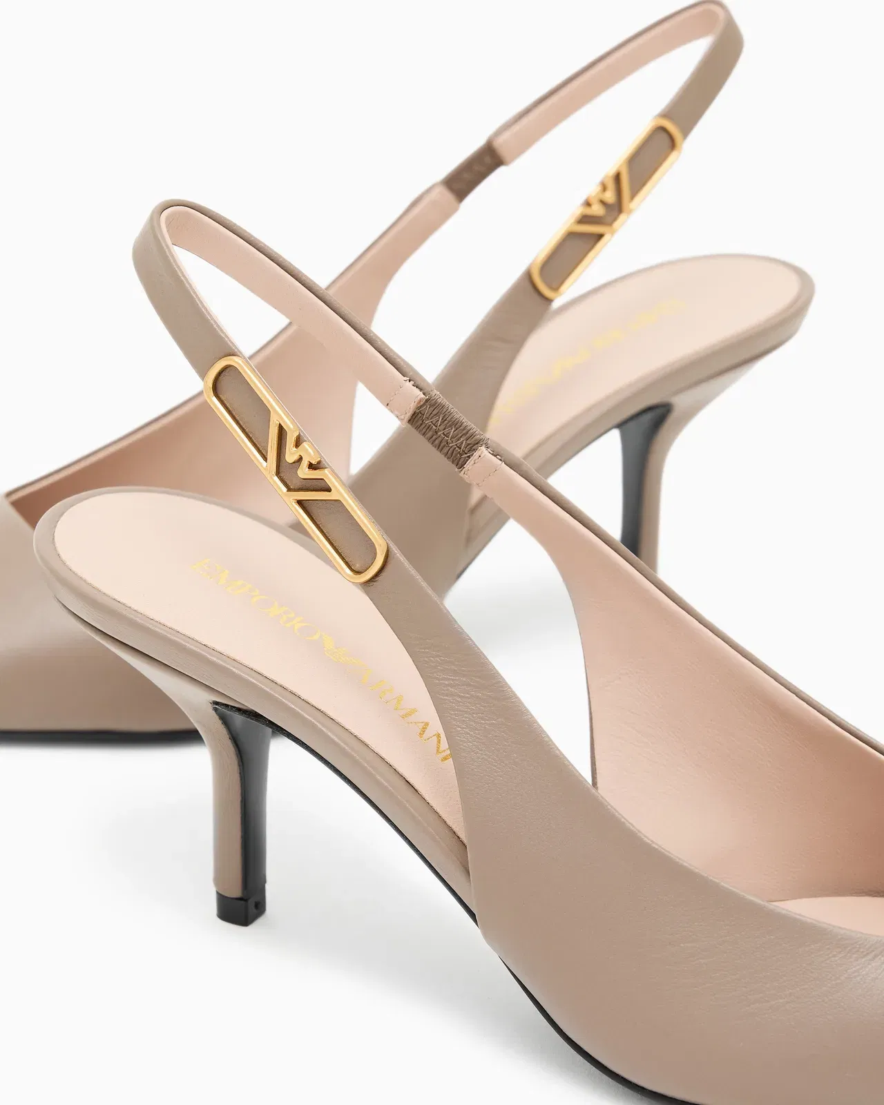 Emporio Armani Nappa-Leather Slingback Court Shoes With Eagle Plate Brown