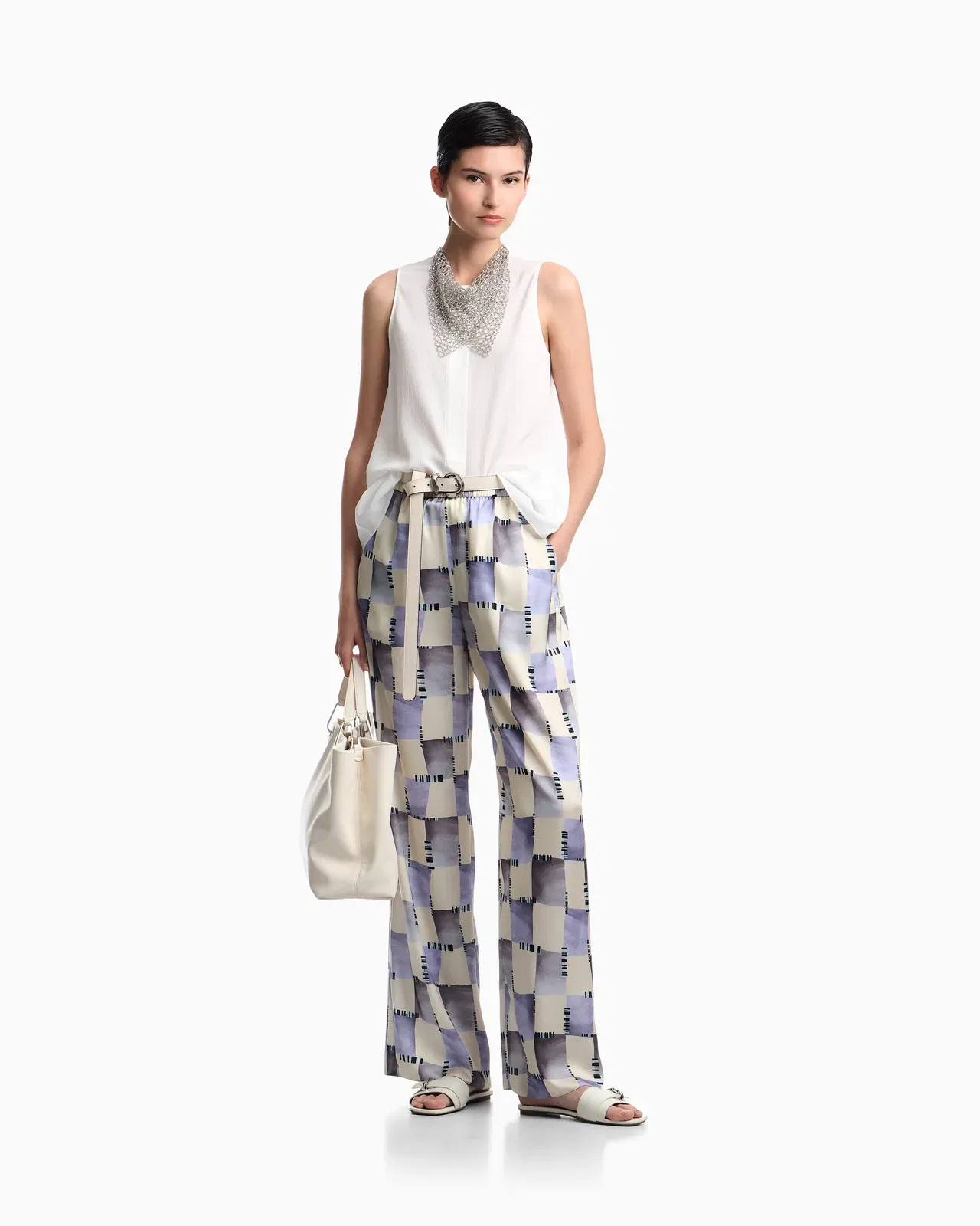 Emporio Armani Satin trousers with check print