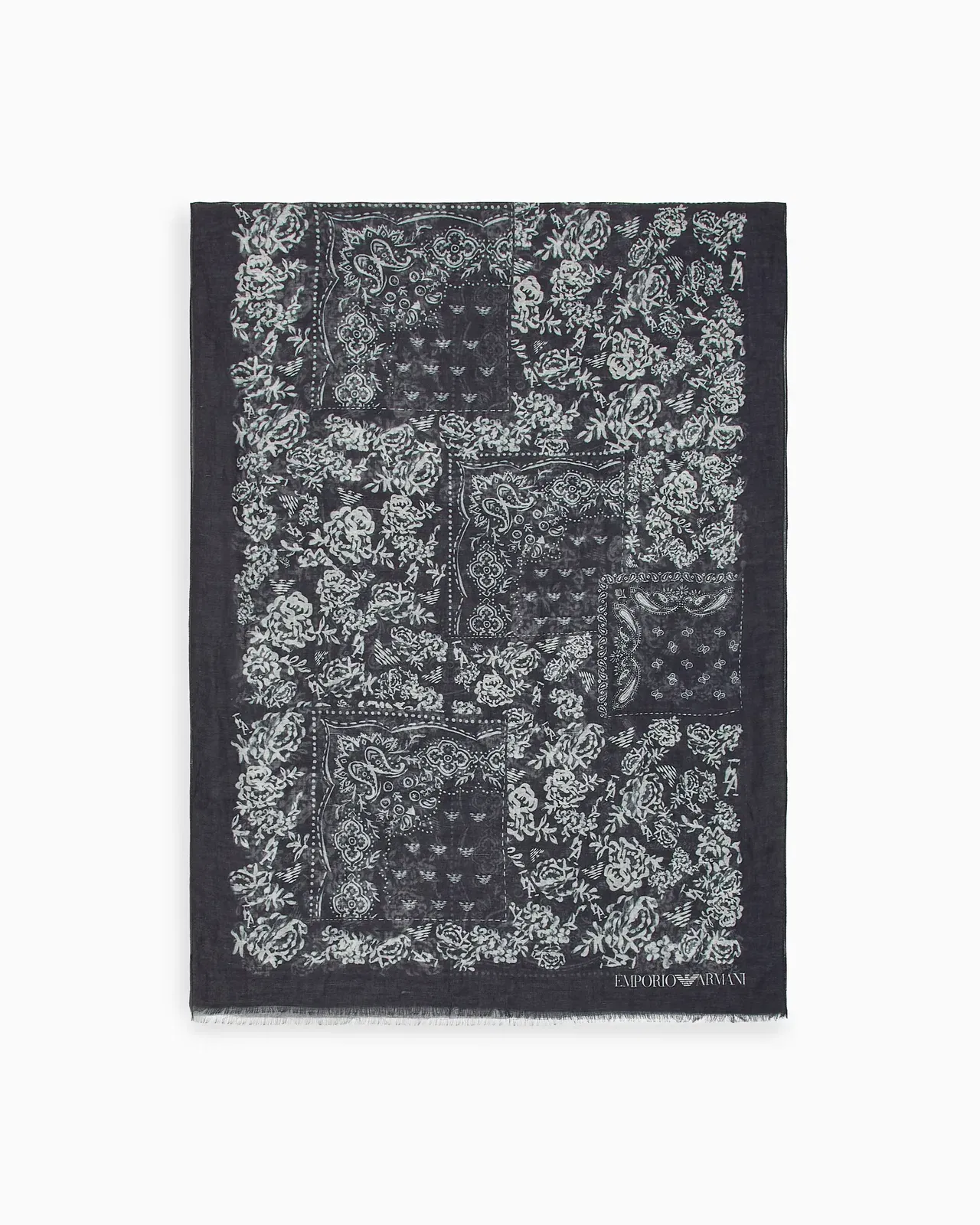 Emporio Armani Linen blend stole with a bandana print