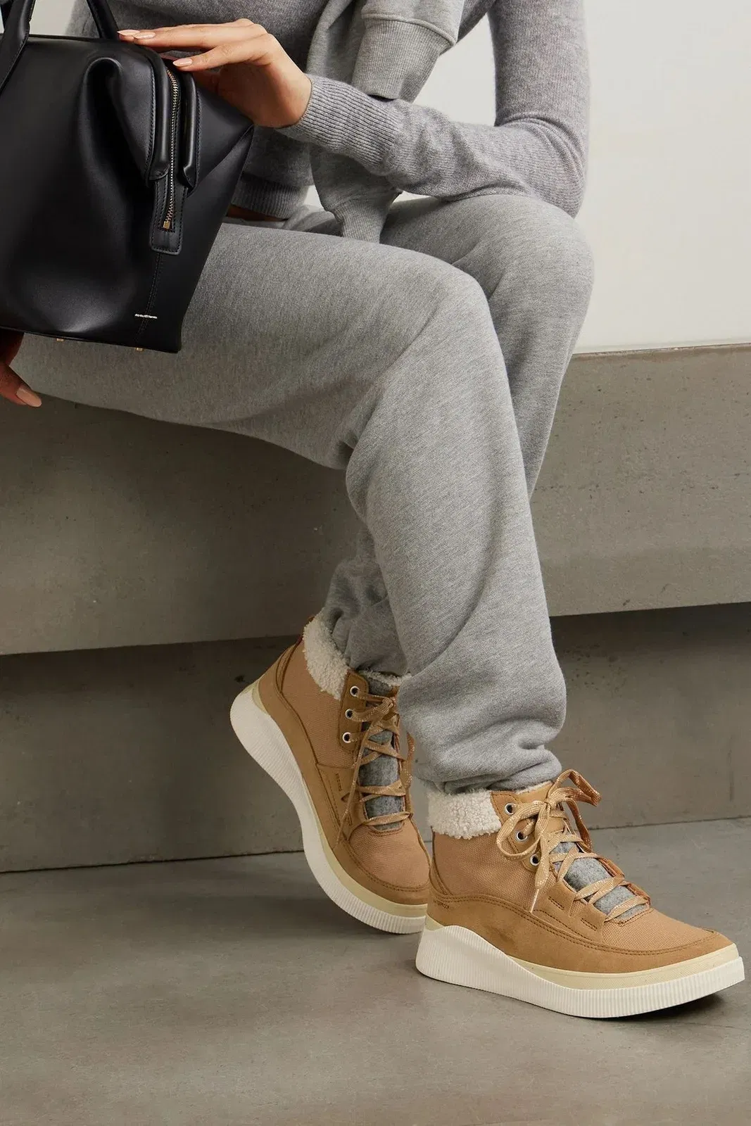 Sorel Out 'n About Iv Felt-Trimmed Suede And Canvas Ankle Boots Camel Women's