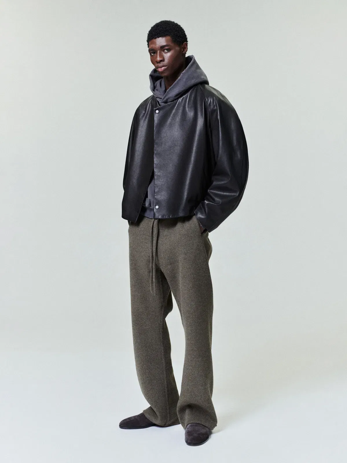Essentials Leather Raglan Bomber Jacket Black
