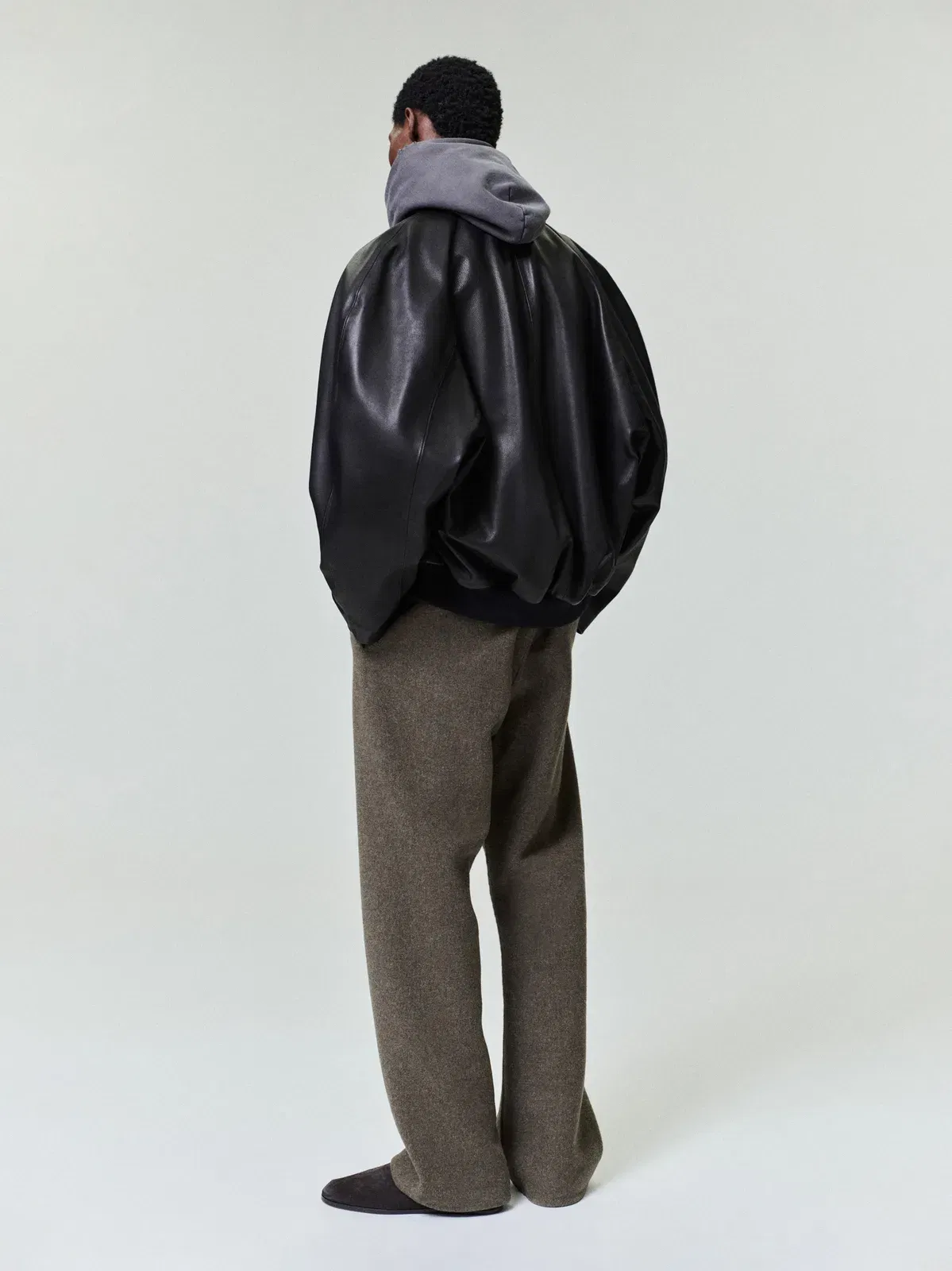 Essentials Leather Raglan Bomber Jacket Black