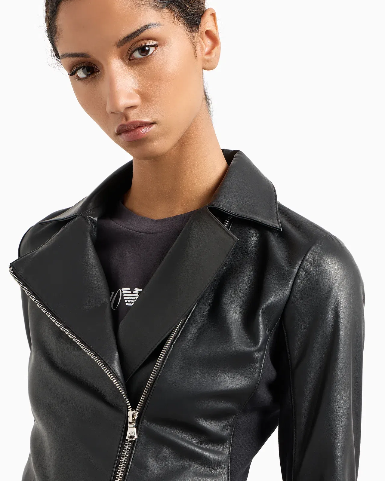 Emporio Armani Jersey insert jacket in nappa biker style Essential