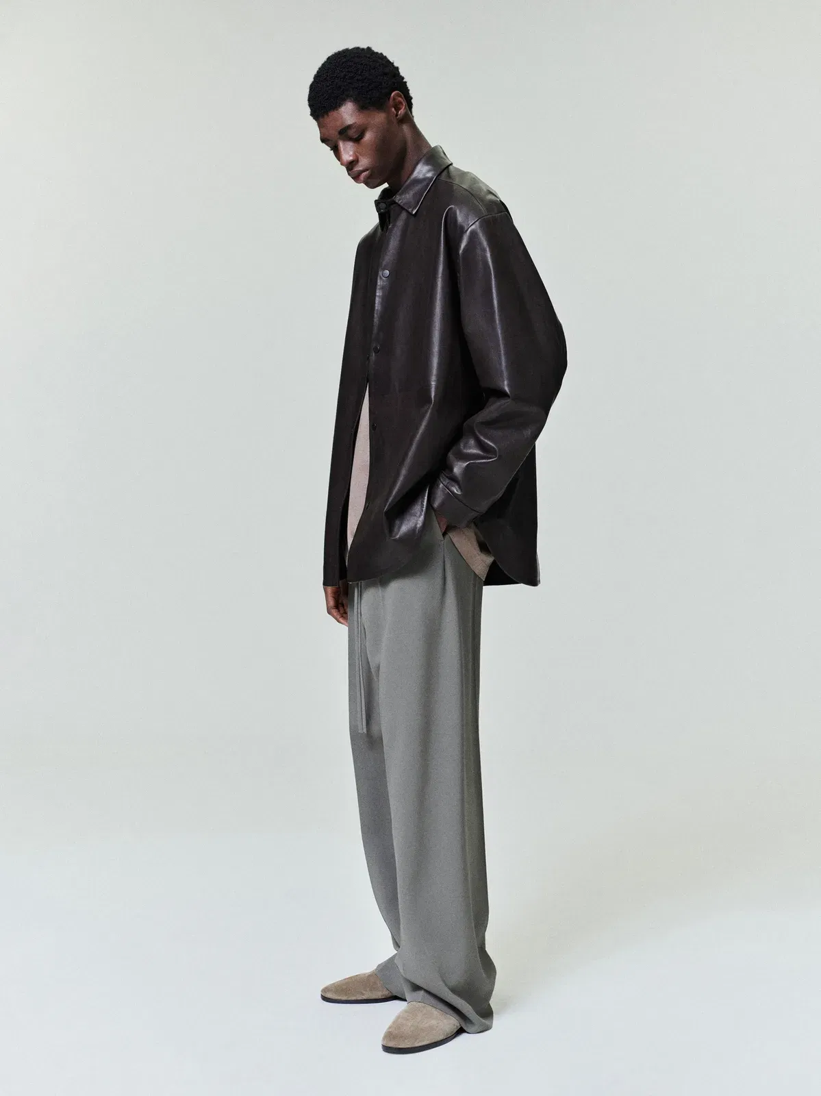 Essentials Leather Relaxed Shirt Dark Brown