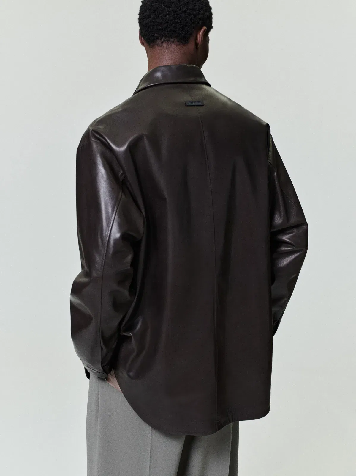 Essentials Leather Relaxed Shirt Dark Brown