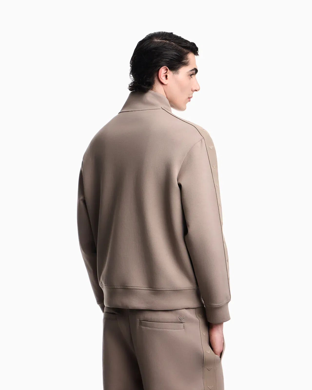 Emporio Armani Full-zip sweatshirt in double jersey with micro-eagle band