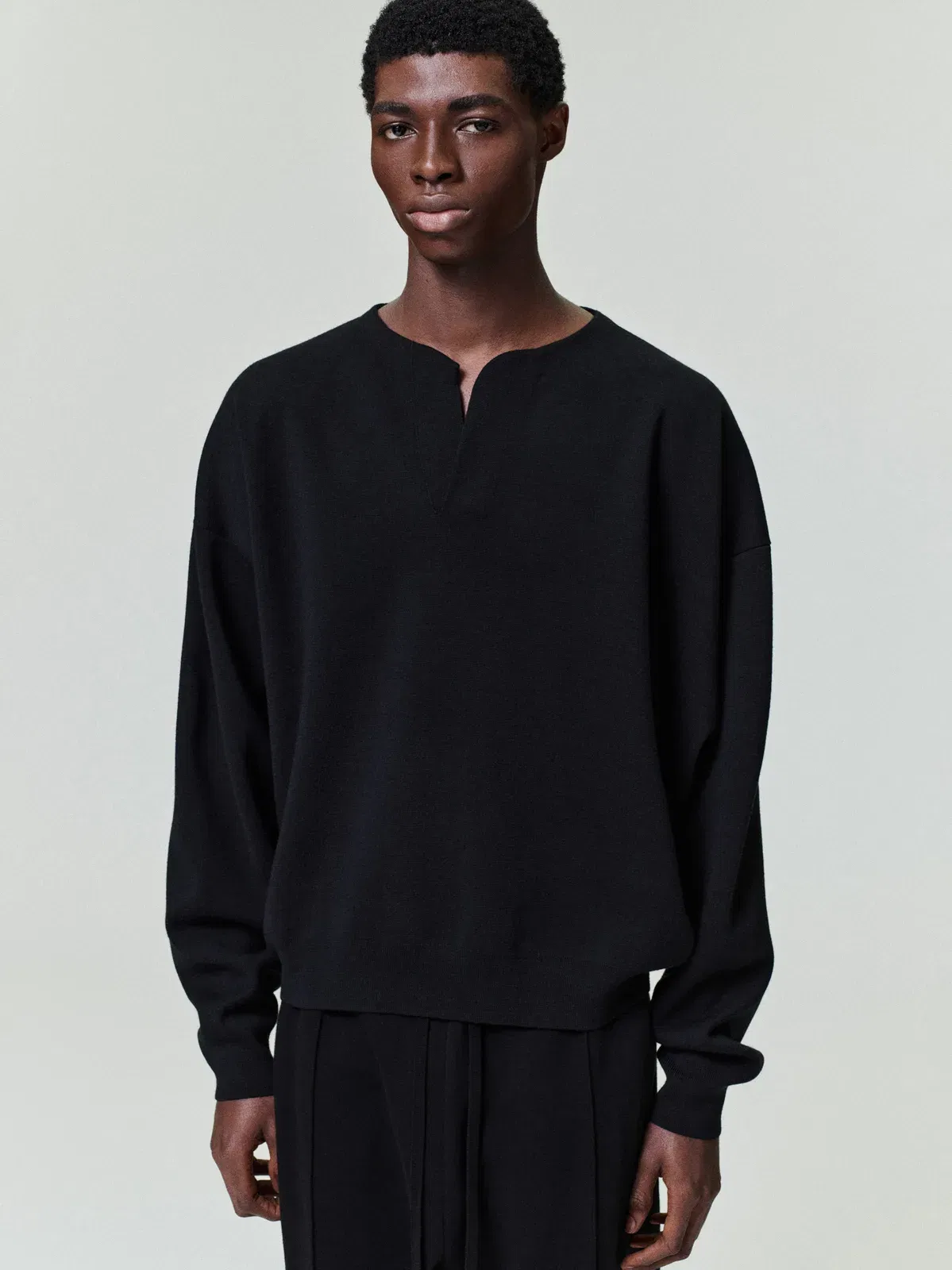 Essentials Merino Milano Knit Henley Sweater Black