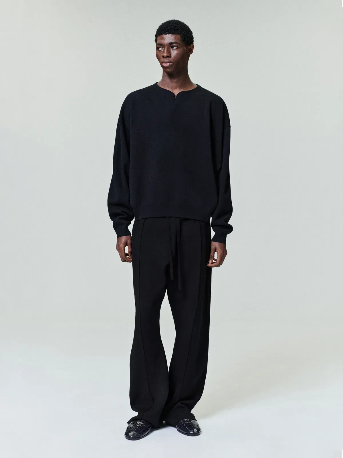 Essentials Merino Milano Knit Henley Sweater Black