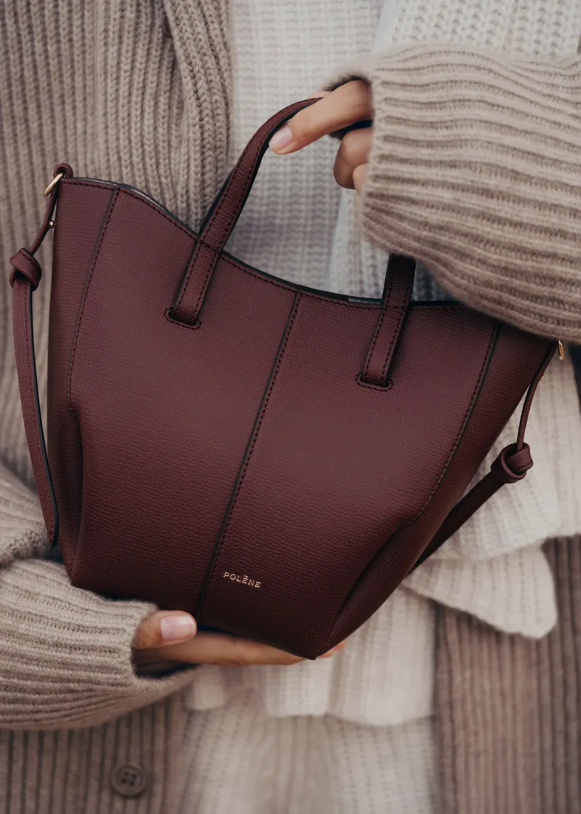 Polene Cyme Tote Nano Textured Black Cherry
