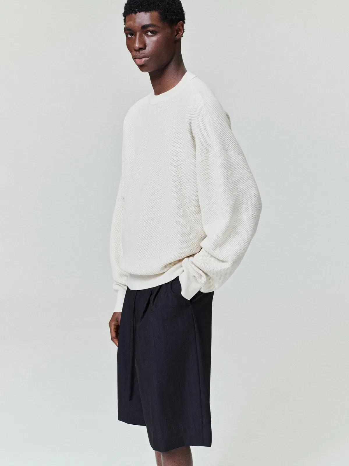 Essentials Wool Cotton Sport Mesh Knit Sweater Cream