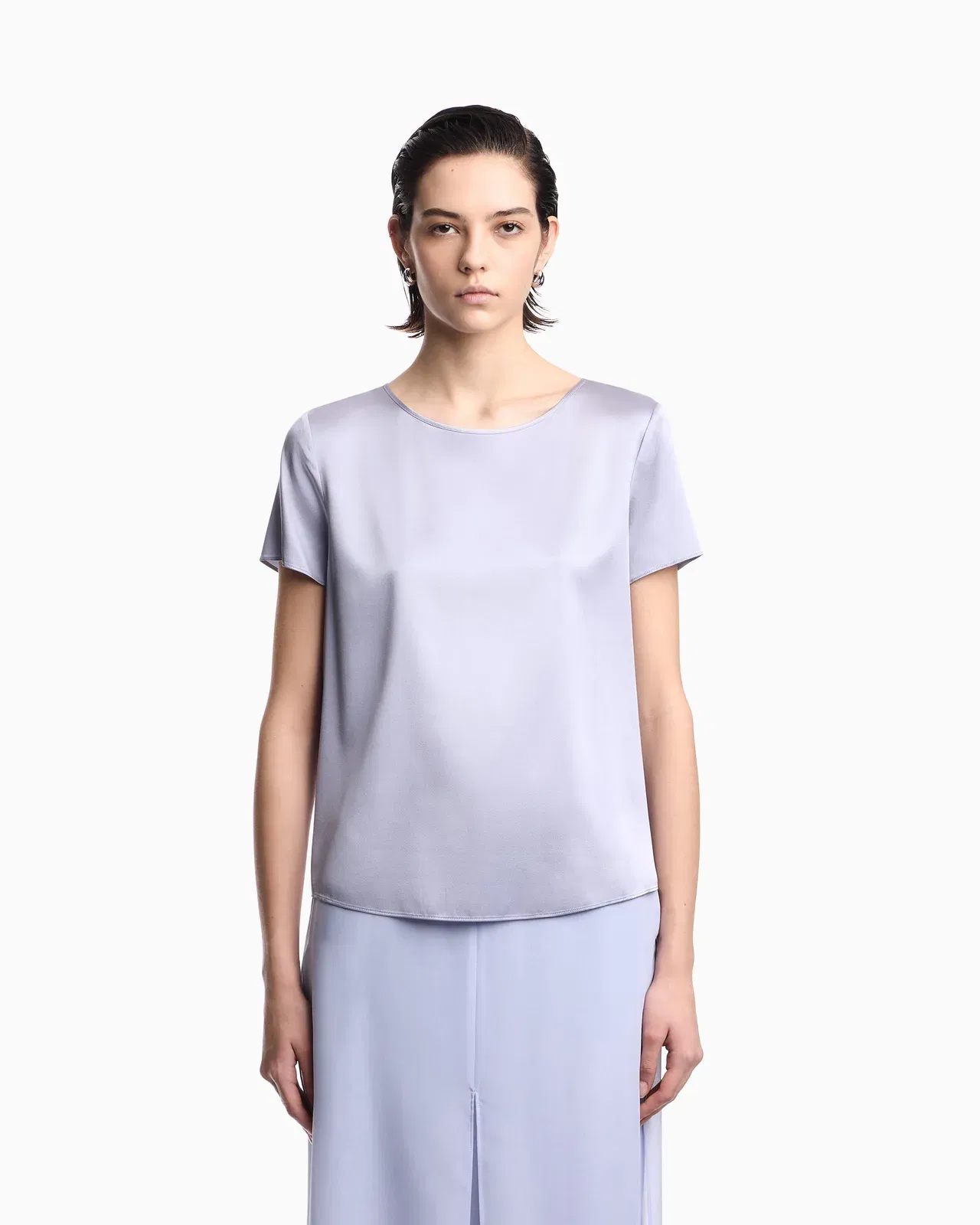 Emporio Armani Satin blouse in a silk blend with short sleeves Essential