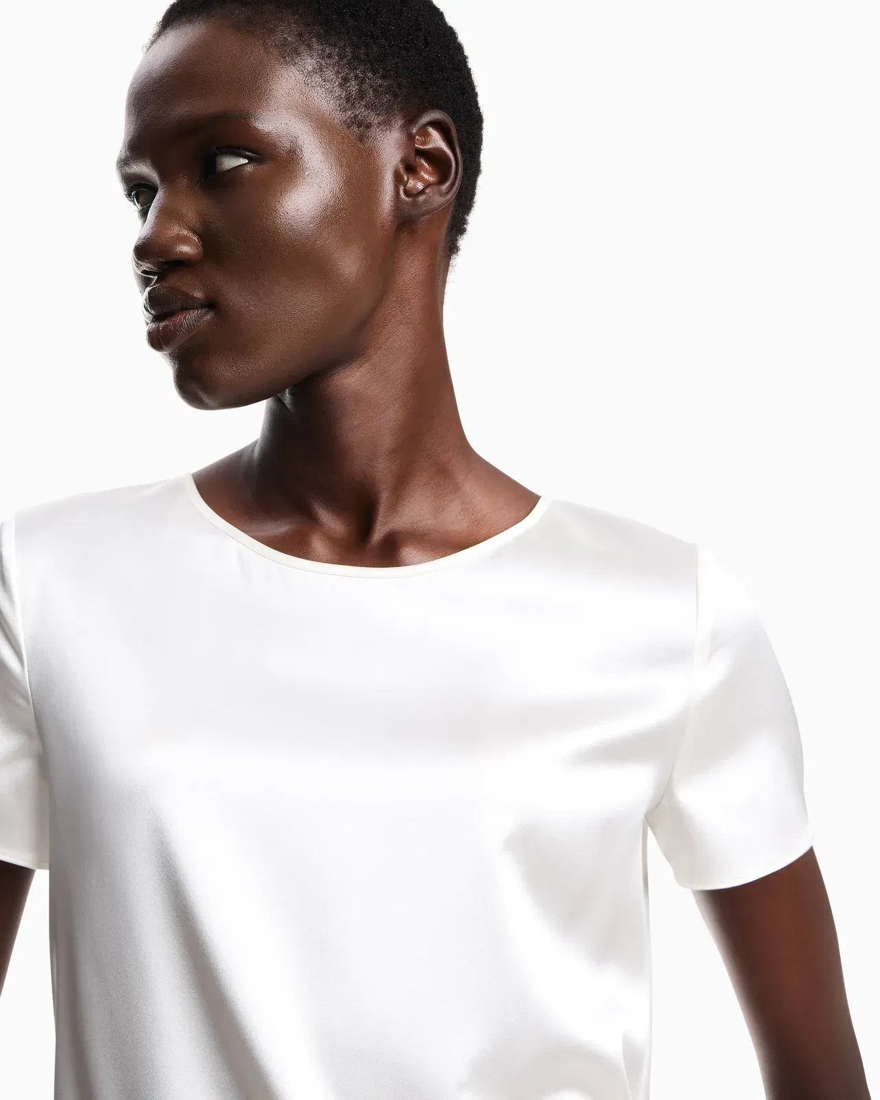 Emporio Armani Satin blouse in a silk blend with short sleeves Essential