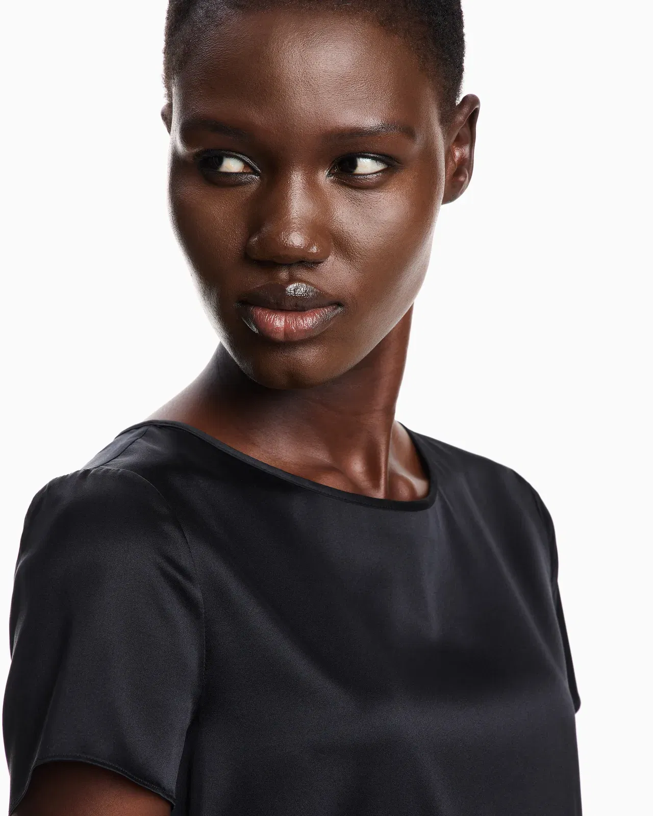 Emporio Armani Satin blouse in a silk blend with short sleeves Essential