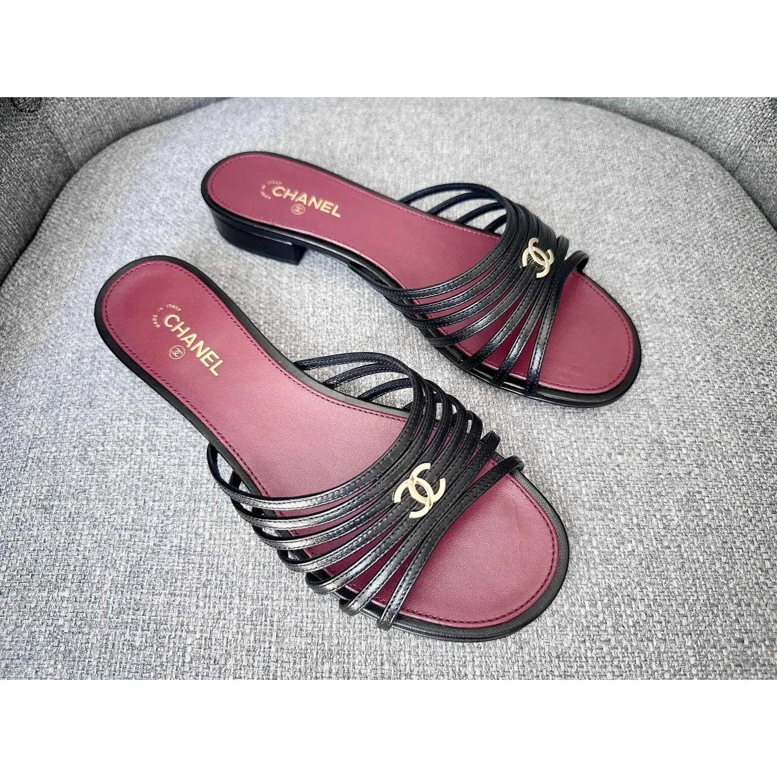 Chanel sandals crafted from black leather