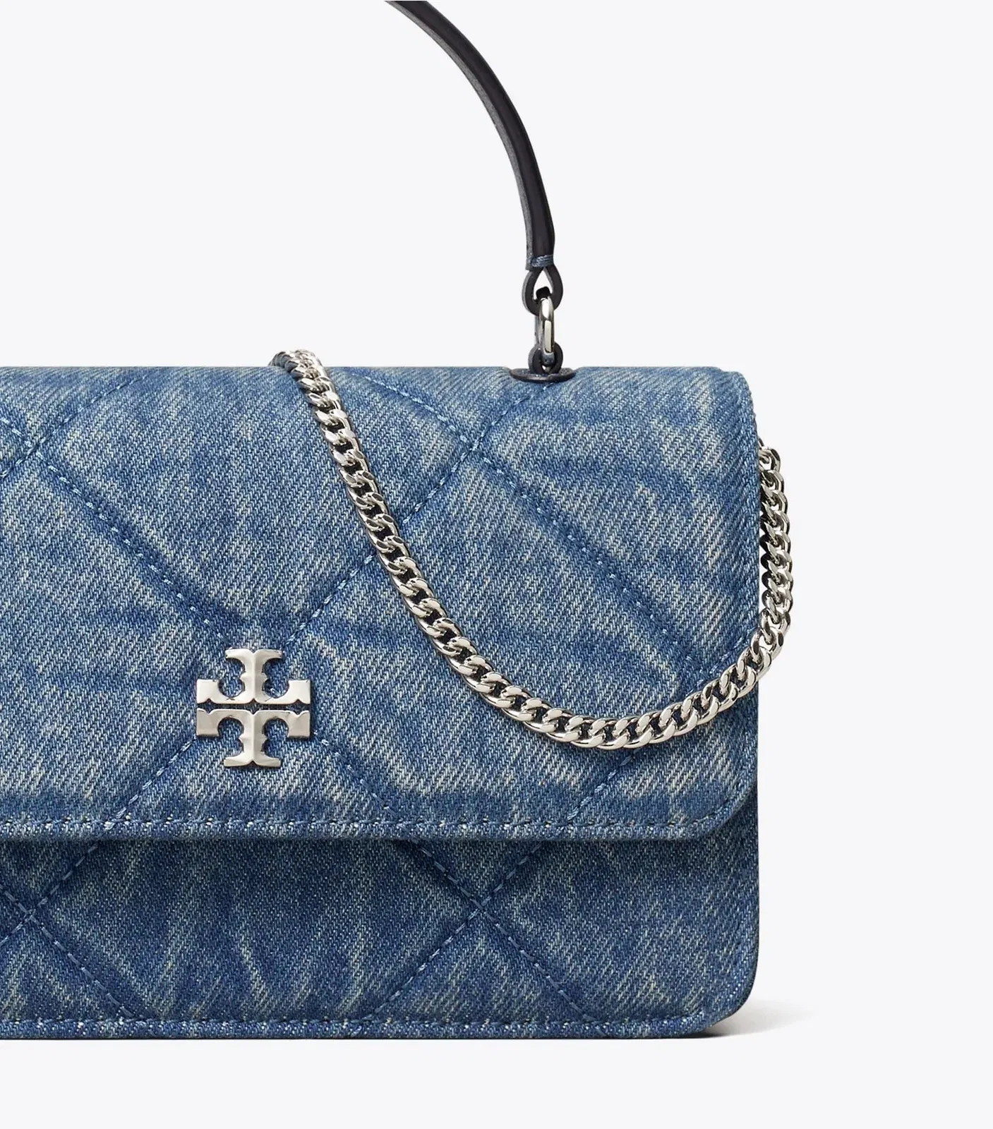 Mini Kira Diamond Quilt Denim Top-Handle Crossbody