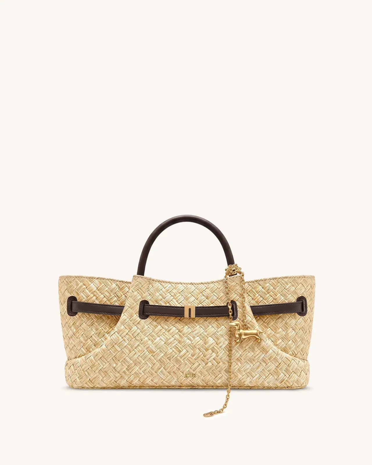 Jw Pei Maeve Faux Straw Dachshund Metal Charm Tote Bag Brown