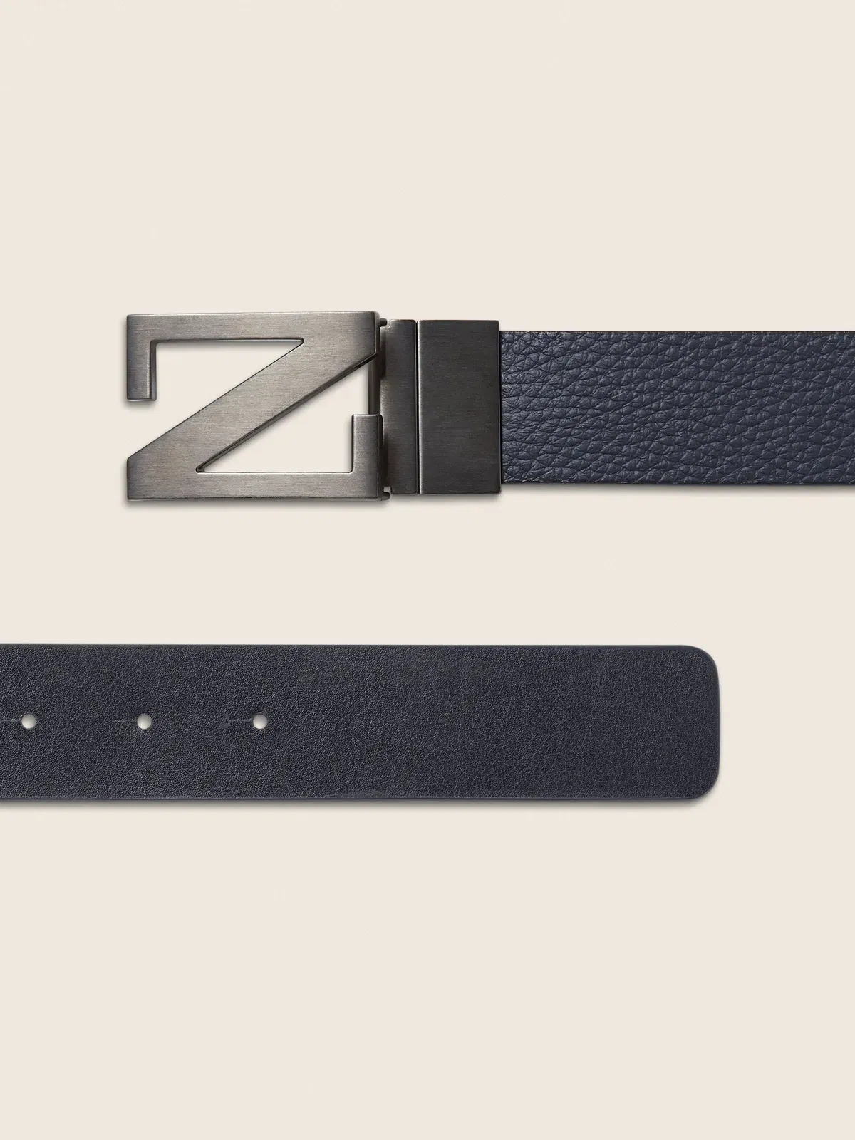 Zegna Navy Blue And Black Reversible Leather Belt